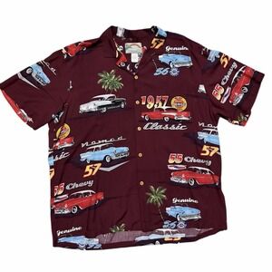 Vintage Paradise Found Chevy Nomad 50 GM Classics Button Up Hawaiian USA Made XL